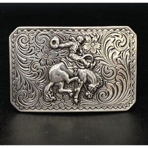 Nocona Cowboy Rodeo Bucking Bronco Belt Buckle Western Floral Scroll 2” X 3”